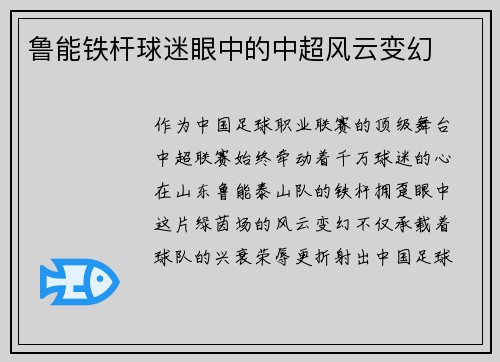 鲁能铁杆球迷眼中的中超风云变幻