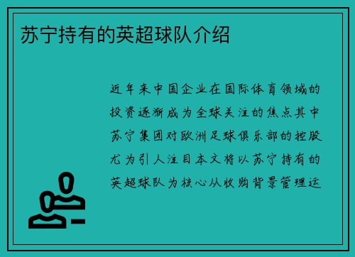 苏宁持有的英超球队介绍